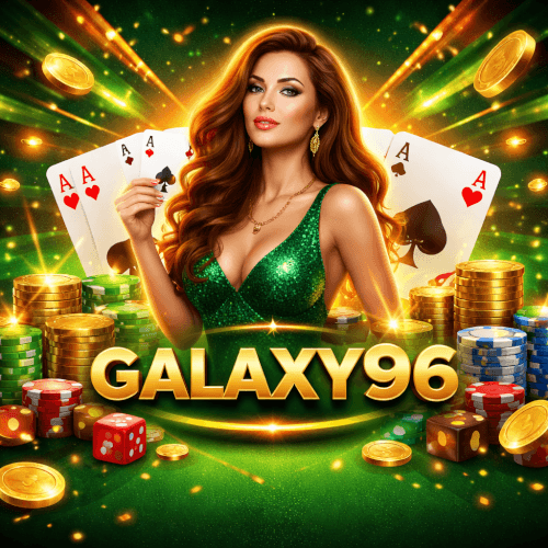 Galaxy96 casino homepage with live dealer rooms card games and modern digital play